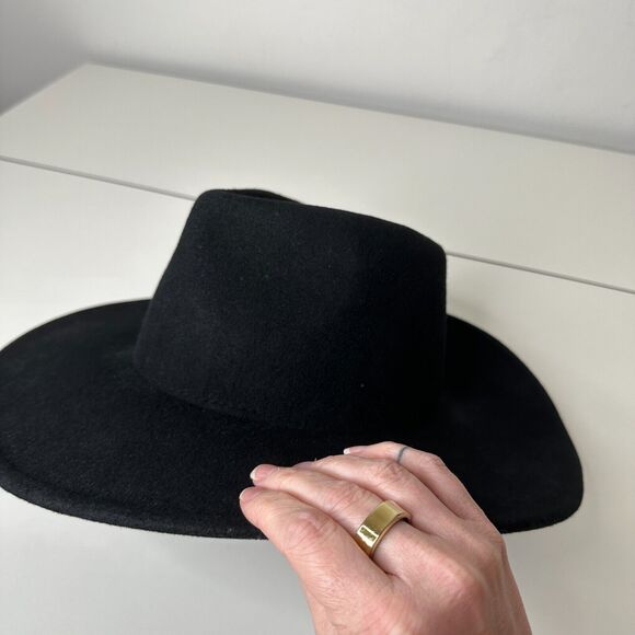 NWOT Sturdy Black Teardrop Round Wide Brim Wool Fedora Unisex - Picture 5 of 15